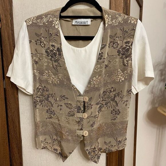 80’s Brocade Vested Blouse - Picture 1 of 4